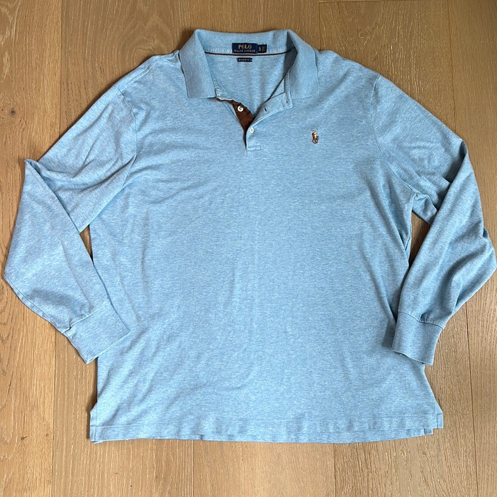 Polo by Ralph Lauren long sleeve polo light blue w/ brown size XL tall